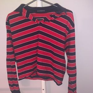 Red and Blue Brandy Collared Top